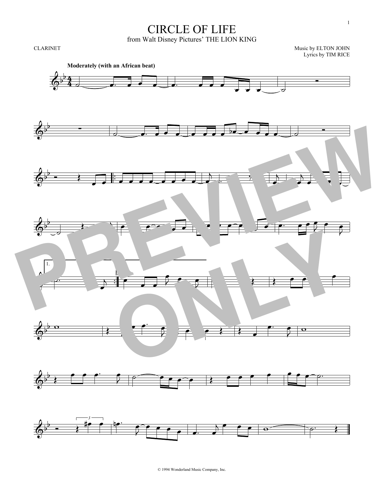 Product gallery: Page 1 of 1 Circle Of Life (from The Lion King), Elton John