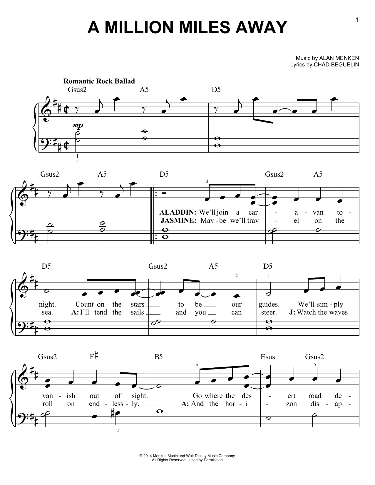 Produktbild zu: A Million Miles Away (from Aladdin: The Broadway Musical)