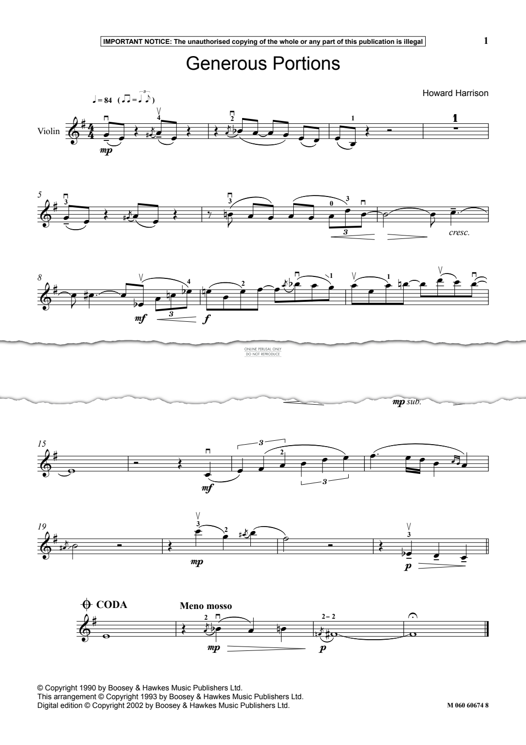 Produktgalerie: Seite 1 von 1 Generous Portions, Howard Harrison, Keyboard, Violine