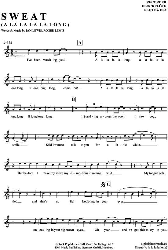 Product gallery: Page 1 of 4 Sweat (A la la la la long) , Mehrzad / Medlock, Mark, recorder