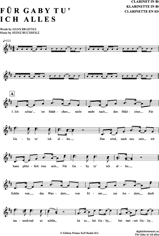 Product gallery: Page 1 of 4 Für Gaby tu ich alles , Böttcher, Gerd, Clarinet in B-flat