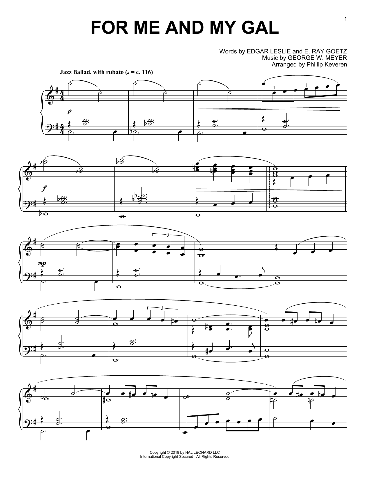 Product gallery: Page 1 of 1 For Me And My Gal [Jazz version] (arr. Phillip Keveren), E. Ray Goetz