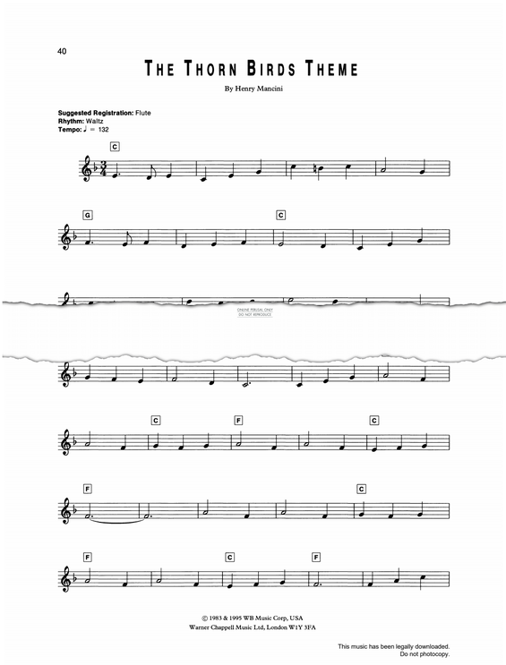 Produktgalerie: Seite 1 von 1 The Thorn Birds Theme, Henry Mancini, Keyboard