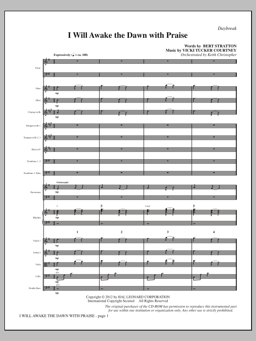 Product picture to: I Will Awake The Dawn With Praise - Full Score