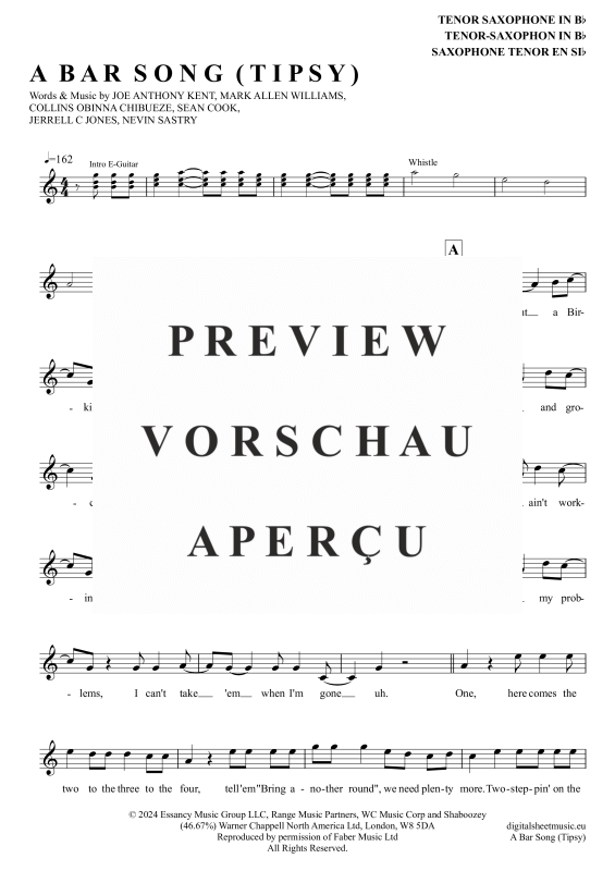 gallery: A Bar Song (Tipsy), Shaboozey, Tenorsaxophon