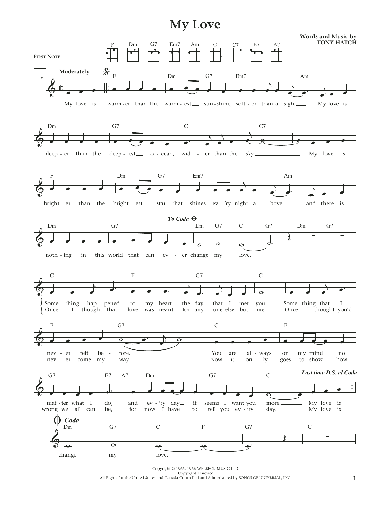 Product gallery: Page 1 of 1 My Love (from The Daily Ukulele) (arr. Liz and Jim Beloff), Tony Hatch