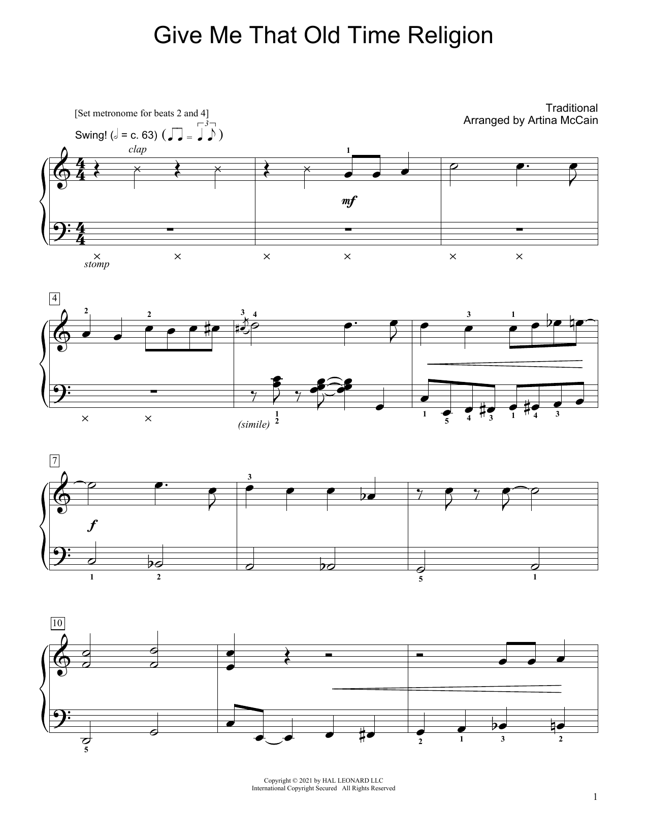 Produktbild zu: Give Me That Old Time Religion (arr. Artina McCain)
