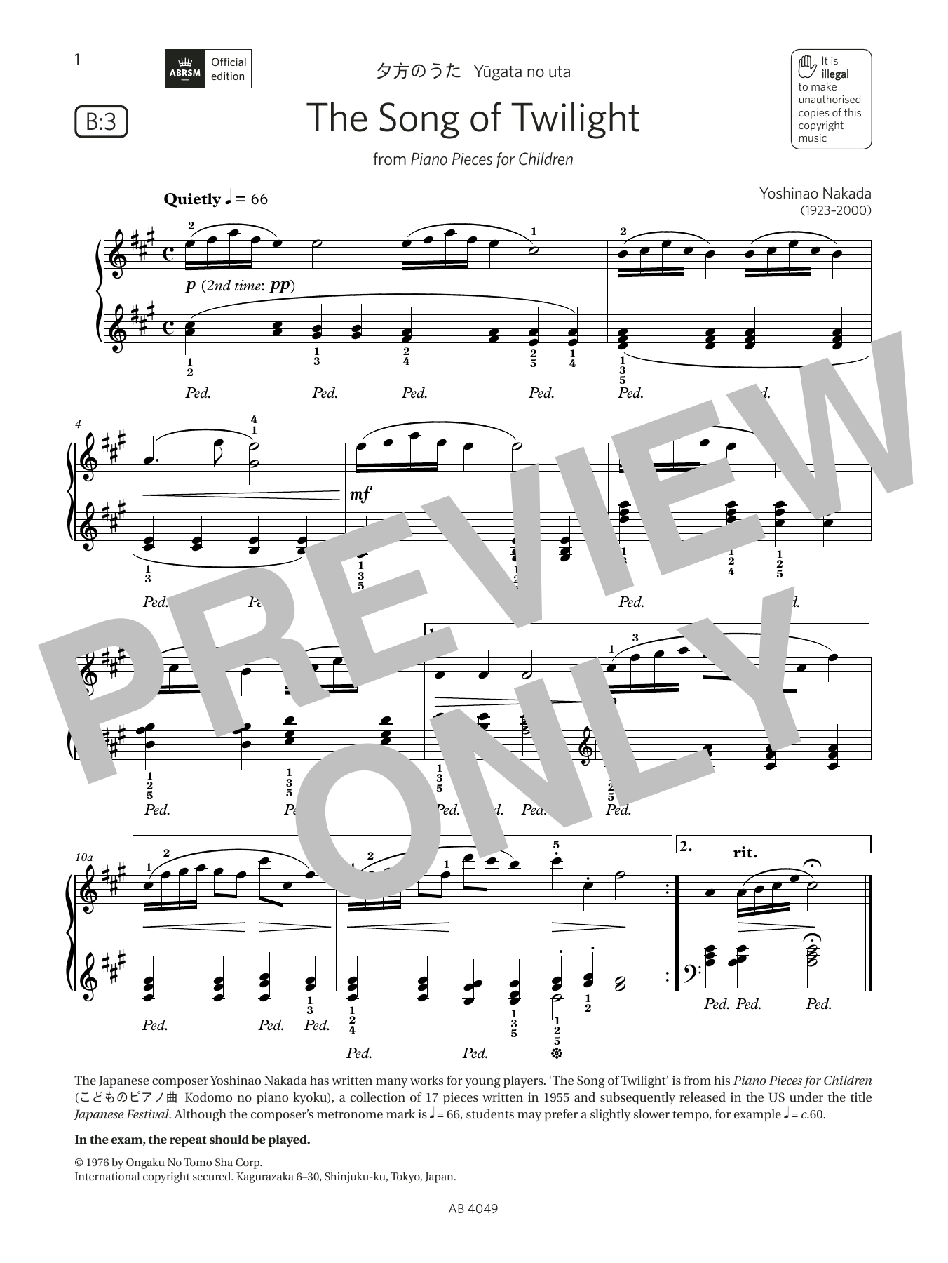 Product picture to: The Song of Twilight (Grade 3, list B3, from the ABRSM Piano Syllabus 2023 & 2024)