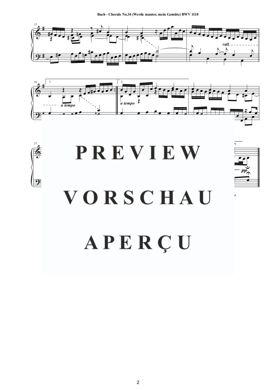 Produktgalerie: Seite 3 von 3 Choral No.34 in G-Dur (Werde munter, mein Gemüte) BWV 1118, , Klavier Solo