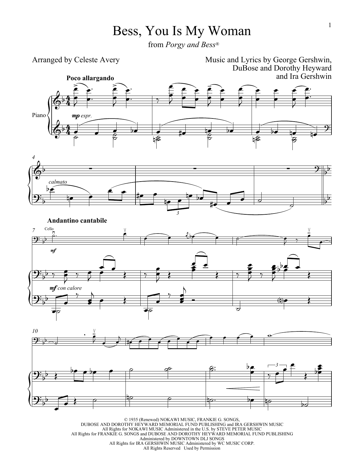 Produktgalerie: Seite 1 von 1 Bess, You Is My Woman (from Porgy and Bess), George Gershwin & Ira Gershwin, Klavier, Violoncello