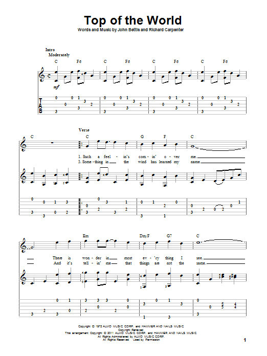 Produktgalerie: Seite 1 von 1 Top Of The World, Carpenters, Gitarre