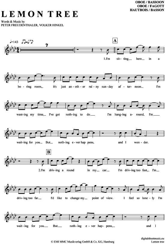 Produktgalerie: Seite 1 von 4 Lemon Tree , , (Oboe / Fagott)