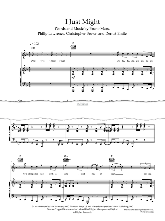 Produktgalerie: Seite 1 von 1 I Just Might, Bruno Mars, Gesang, Gitarre, Klavier