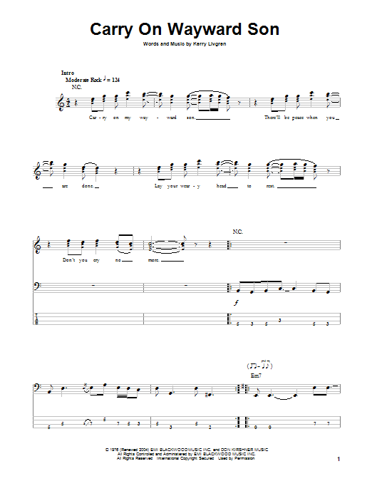Produktgalerie: Seite 1 von 1 Carry On Wayward Son, Kansas, E-Bass