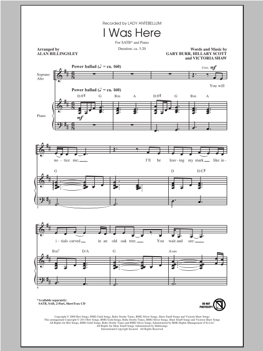 Product picture to: I Was Here (arr. Alan Billingsley)