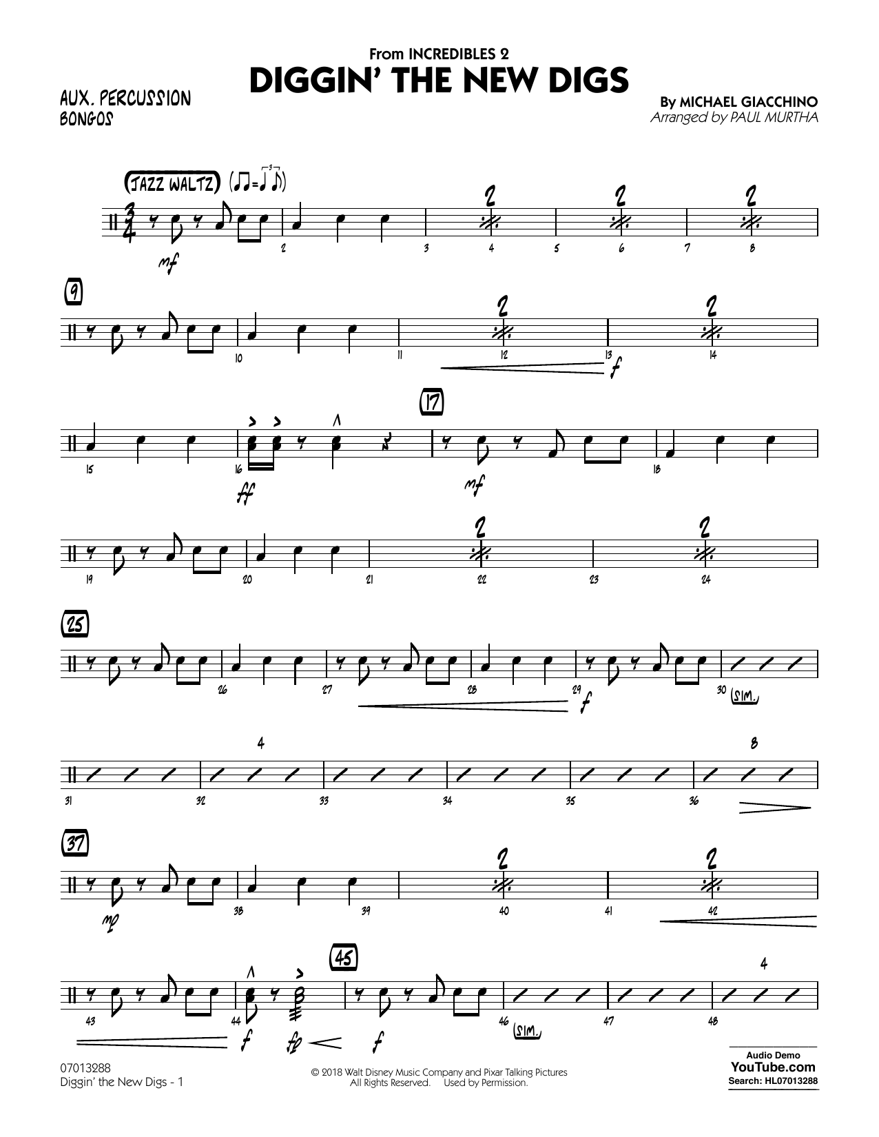 Produktgalerie: Seite 1 von 1 Diggin' the New Digs (from Incredibles 2) (arr. Paul Murtha) - Aux Percussion, 