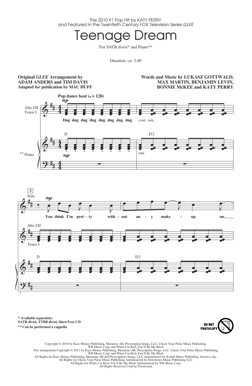 Produktbild zu: Teenage Dream (arr. Mac Huff)
