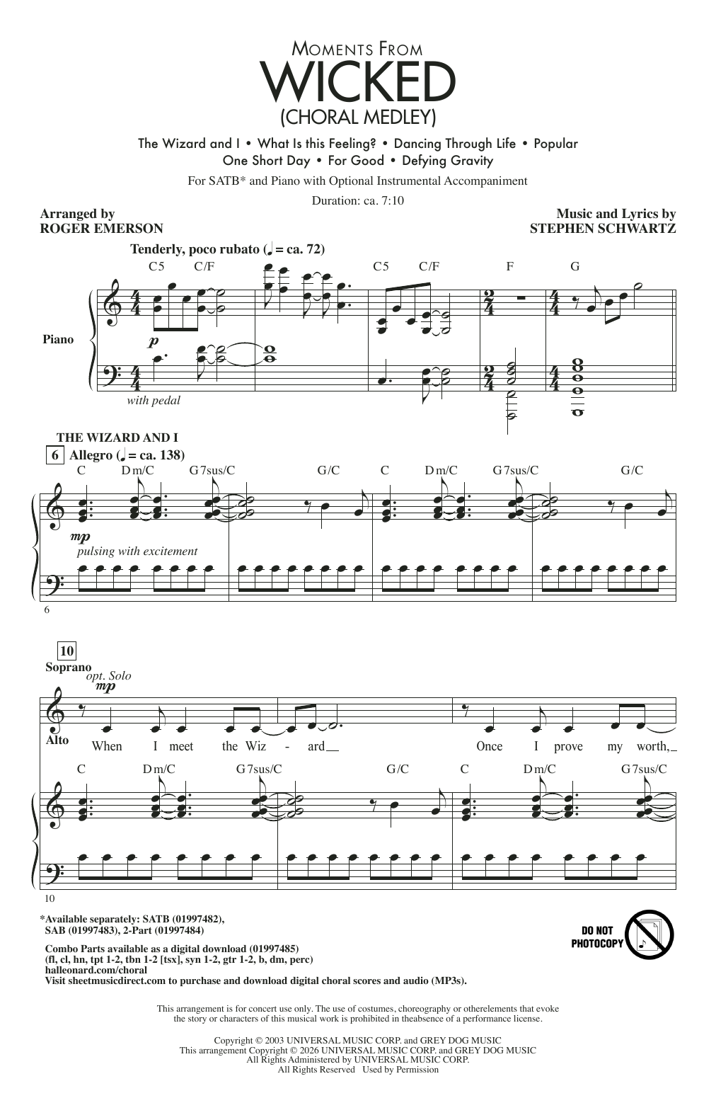 Produktgalerie: Seite 1 von 1 Moments from Wicked (Choral Medley) (arr. Roger Emerson), Stephen Schwartz, Chor