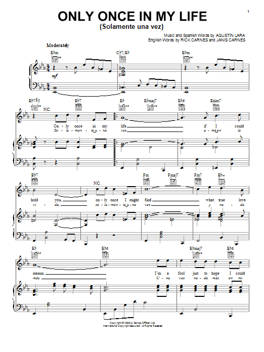 Produktgalerie: Seite 1 von 1 Only Once In My Life (Solamente Una Vez), Agustin Lara, Gesang, Gitarre, Klavier