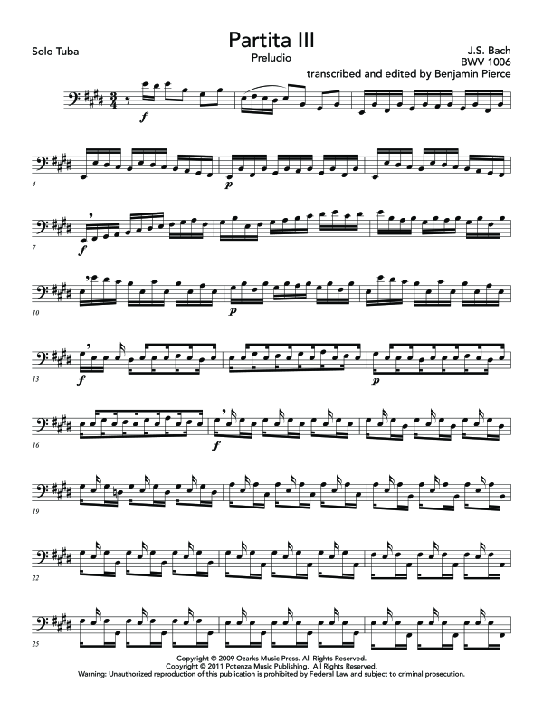 Produktgalerie: Seite 1 von 10 Preludio from Partita III in E major, BWV 1006, , (Tuba Solo)