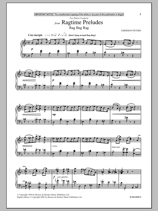 Product gallery: Page 1 of 1 Rag Bag Rag (from Ragtime Preludes), Emerson Peters