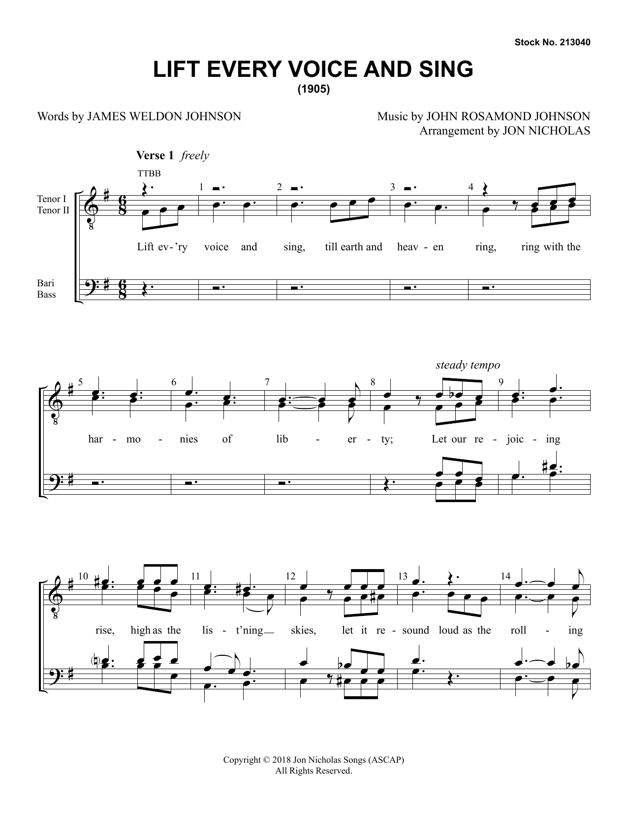Produktbild zu: Lift Every Voice and Sing (arr. Jon Nicholas)