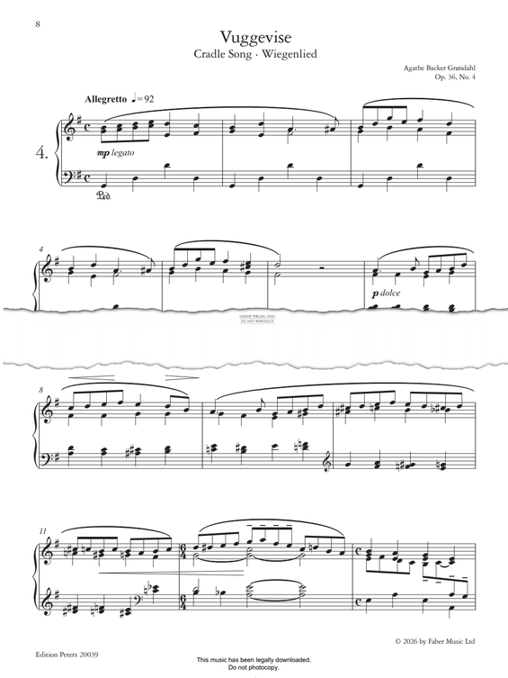 Produktgalerie: Seite 1 von 1 Vuggevise (Cradle Song No.4 from 'Fantasiestücke  Op. 36'), Agathe Backer Grøndahl, Klavier