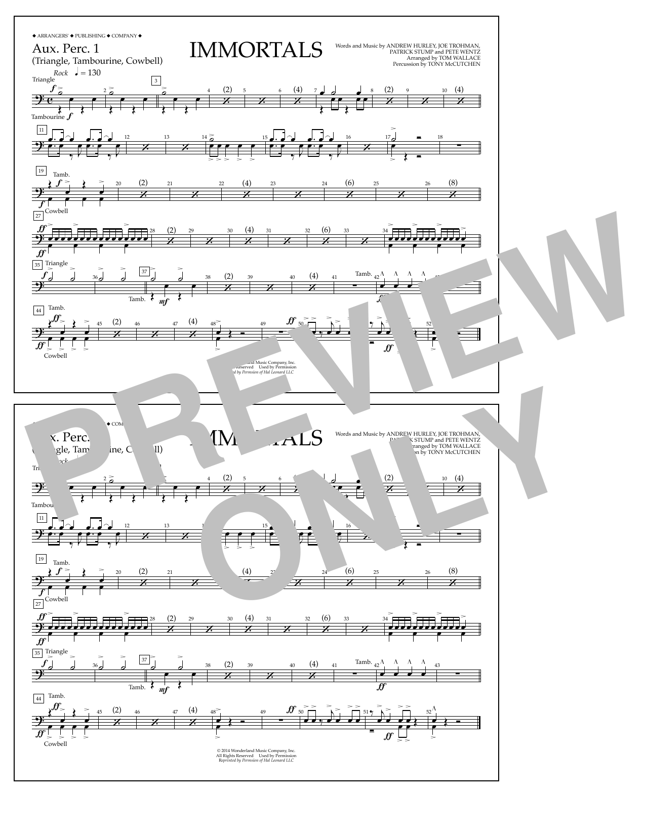 Product picture to: Immortals (from Big Hero 6) (arr. Tom Wallace) - Aux. Perc. 1