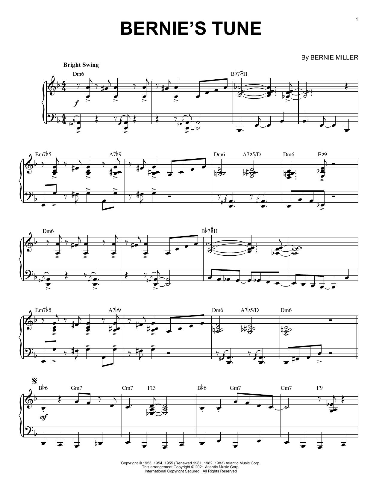 Product picture to: Bernie's Tune [Jazz version] (arr. Brent Edstrom)
