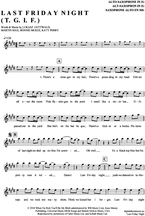 Product gallery: Page 1 of 4 Last Friday Night , Perry, Katy, Alto Saxophone