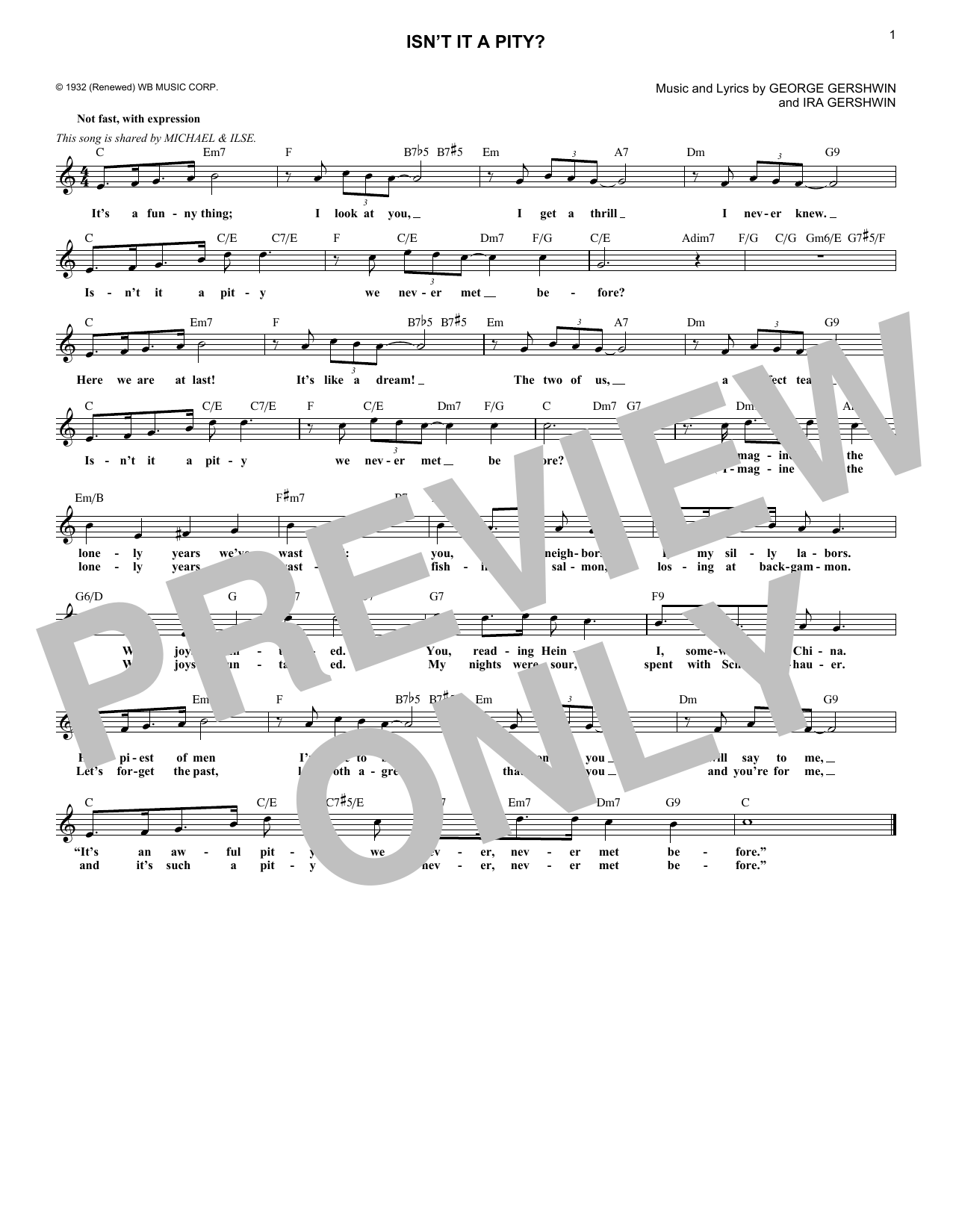 Product gallery: Page 1 of 1 Isn't It A Pity?, George Gershwin