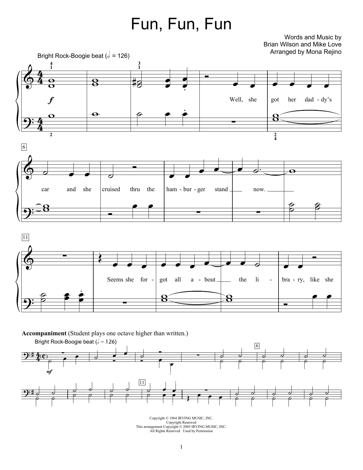 Produktgalerie: Seite 1 von 1 Fun, Fun, Fun (arr. Mona Rejino), The Beach Boys, Klavier