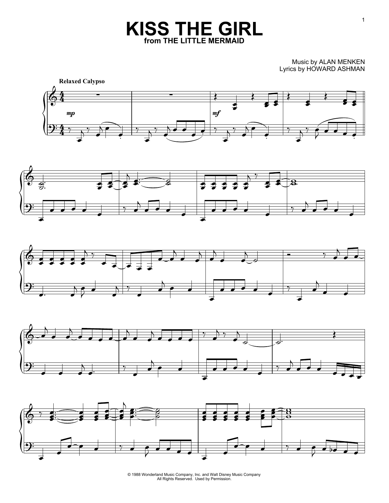 Produktbild zu:  Kiss The Girl (from The Little Mermaid) - Alan Menken & Howard Ashman