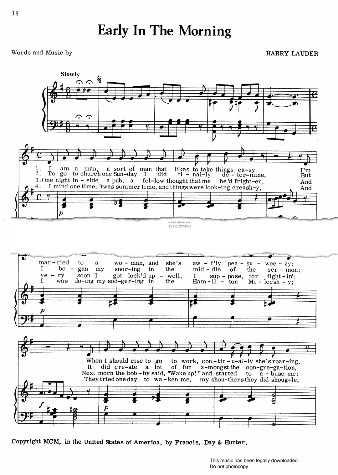 Produktgalerie: Seite 1 von 1 Early In The Morning, Harry Lauder, Gesang, Klavier