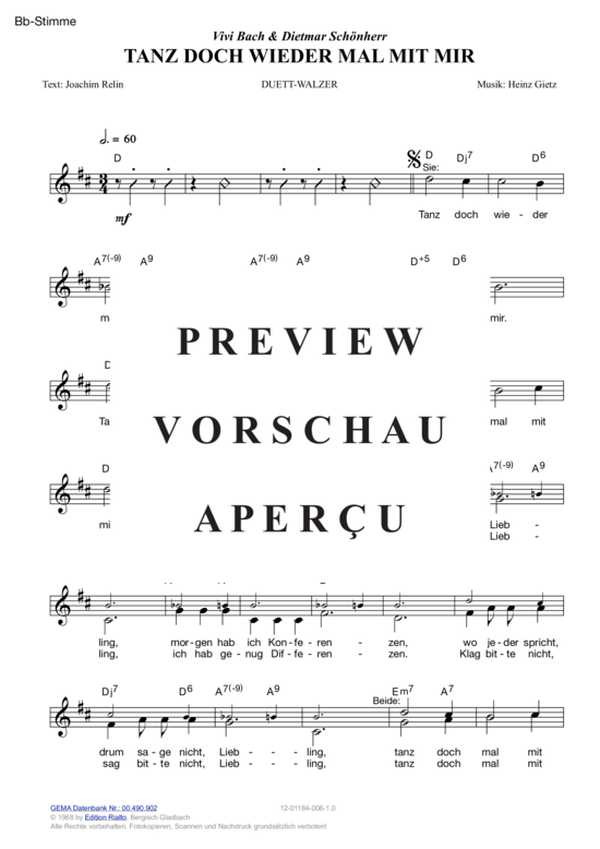 Produktgalerie: Seite 7 von 15 Tanz doch wieder mal mit mir , Bach, Vivi/Schönherr, Dietmar, (Melodie-Stimmen in C/B/Es)