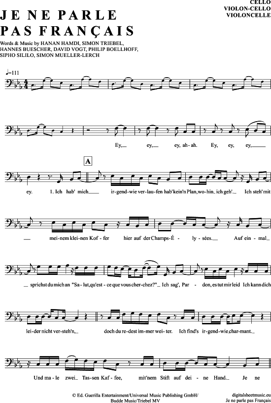 Produktgalerie: Seite 1 von 5 Je Ne Parle Pas Francais , Namika, (Violon-Cello)