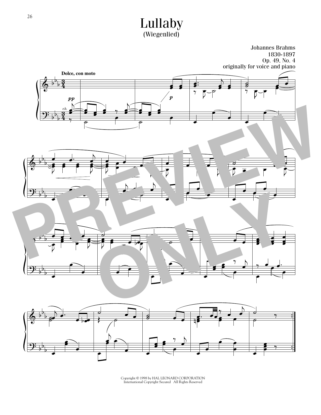 Produktgalerie: Seite 1 von 1 Lullaby (Cradle Song), Johannes Brahms, Klavier