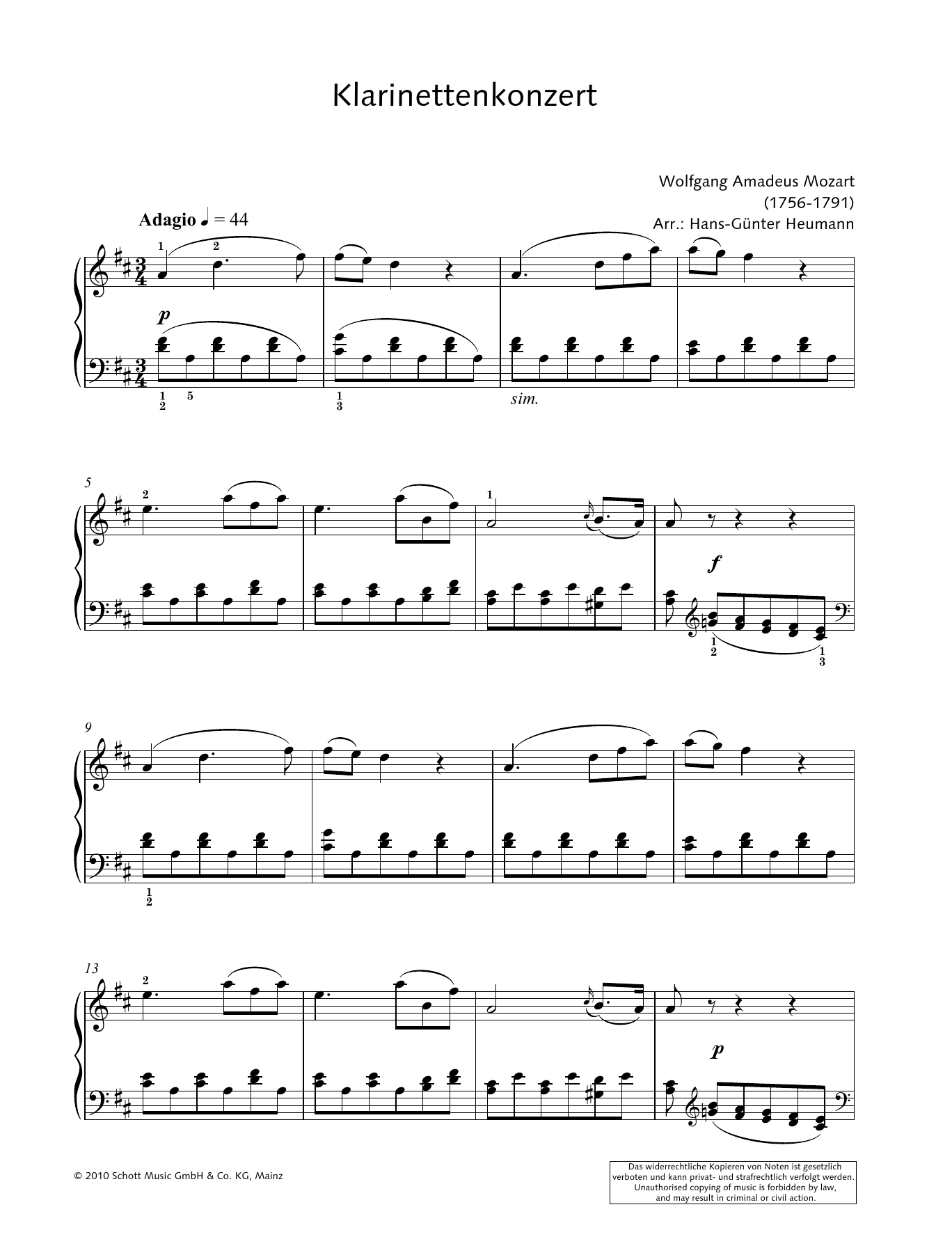 Product gallery: Page 1 of 1 Concerto for Clarinet and Orchestra in A major, Hans-Gunter Heumann