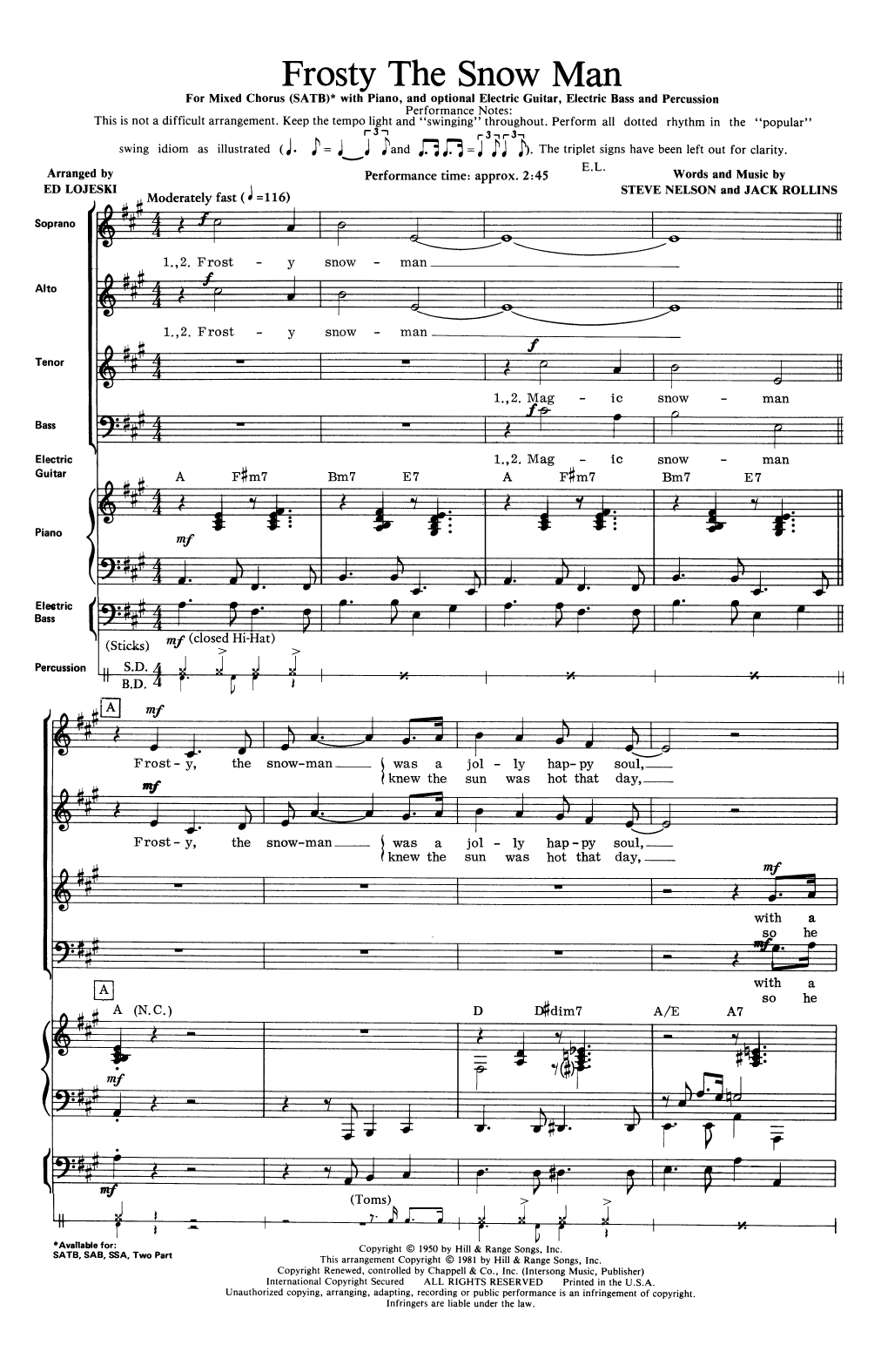 Produktbild zu: Frosty The Snow Man (arr. Ed Lojeski)