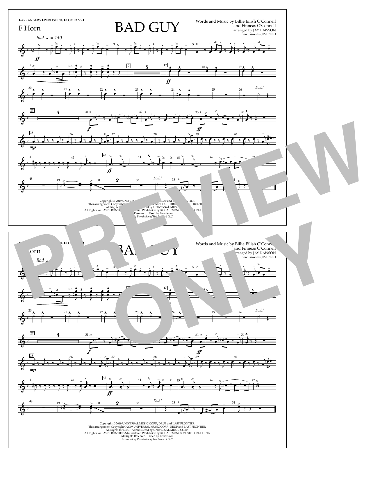Produktbild zu: Bad Guy (arr. Jay Dawson) - F Horn