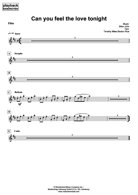 Product picture to: Can you feel the love tonight - QuerflöteElton John