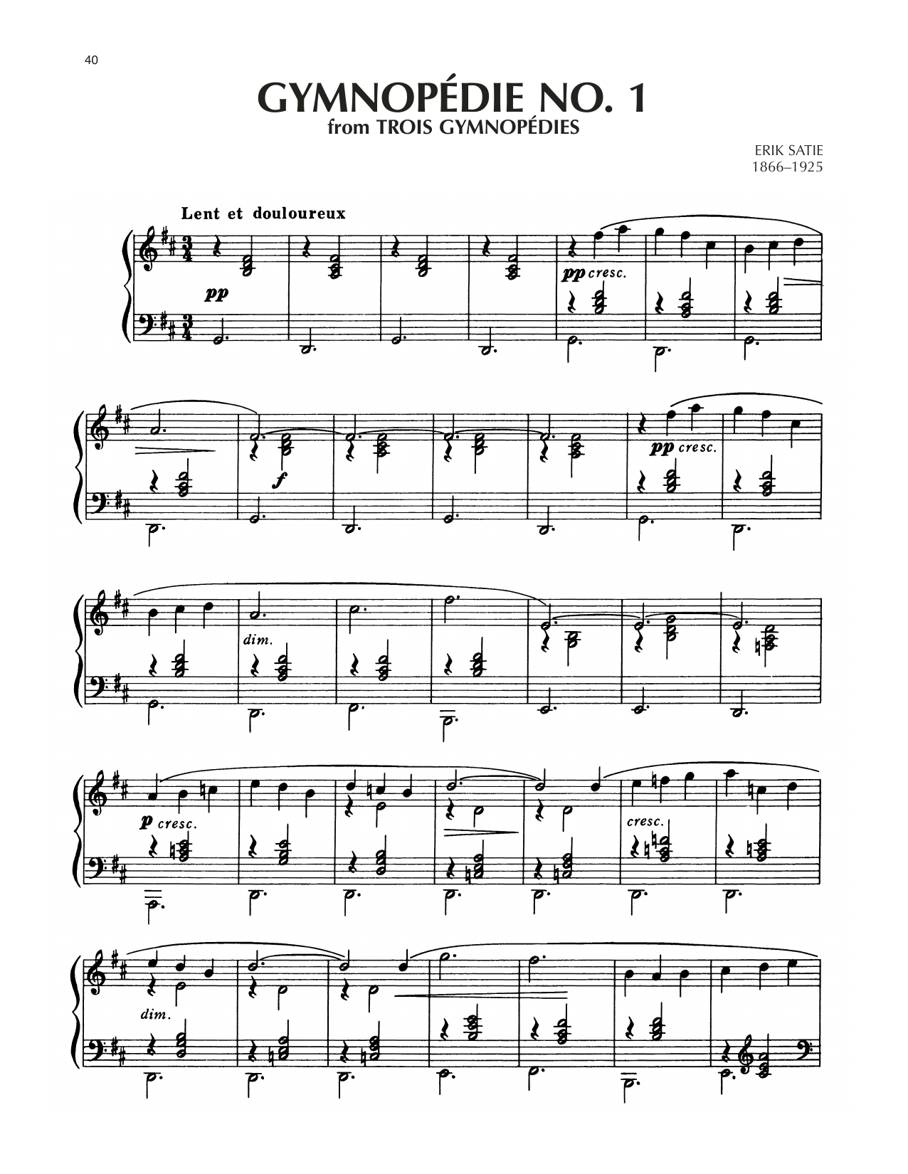 Product gallery: Page 1 of 1 Gymnopedie No. 1, Erik Satie