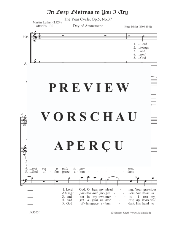 Produktgalerie: Seite 2 von 4 In Deep Distress to You I Cry (The Year Cycle, Op.5, No.37), , Gemischter Chor 3-stimmig SAM