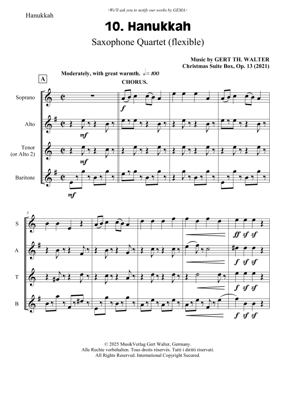 gallery: Hanukkah, , Saxophon Quartett SAT(A)B