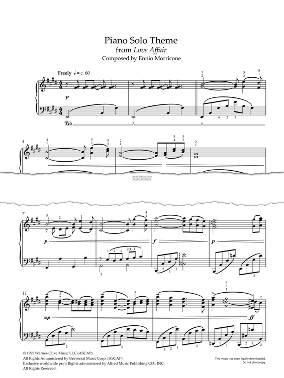 Produktgalerie: Seite 1 von 1 Piano Solo Theme (from 'Love Affair'), Ennio Morricone, Klavier