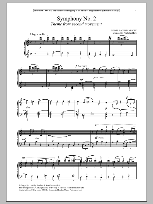 Product gallery: Page 1 of 1 Symphony No. 2, (Second Movement Theme), Sergei Rachmaninoff