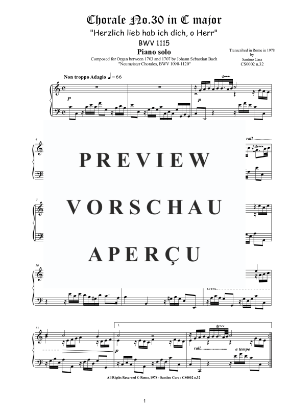 Produktgalerie: Seite 2 von 4 Choral No.30 in C-Dur (Herzlich lieb hab ich dich, o Herr) BWV 1115, , Klavier Solo