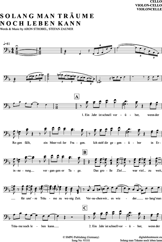 Produktgalerie: Seite 1 von 4 Solang Man Träume Noch Leben Kann , Münchener Freiheit, (Violon-Cello)