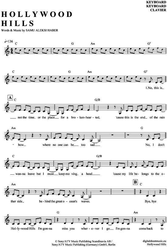 Product gallery: Page 1 of 4 Hollywood Hills , Sunrise Avenue, (Keyboard)