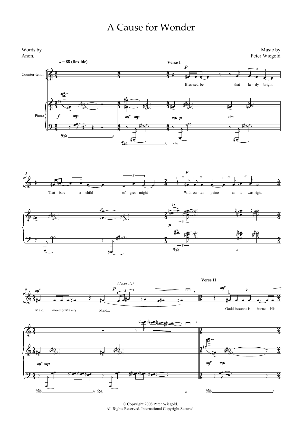 Product picture to: A Cause for Wonder (for counter-tenor and piano)